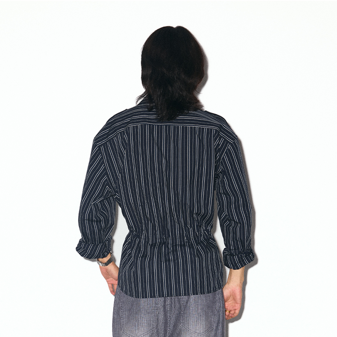 TRECLUB Striped Embroidered Drawstring-Waist Shirt-Shirt-S (Preorder)-Free Shipping Leatheretro
