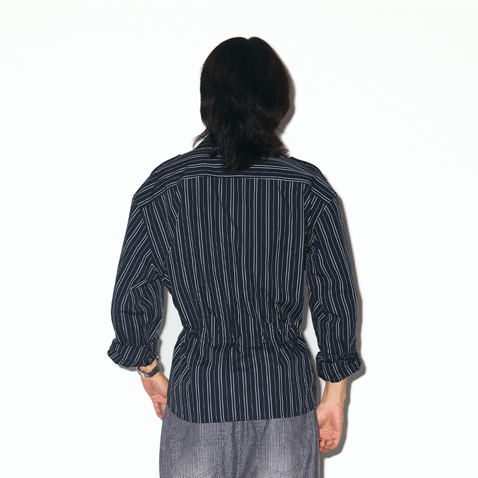 TRECLUB Striped Embroidered Drawstring-Waist Shirt-Shirt-S (Preorder)-Free Shipping Leatheretro