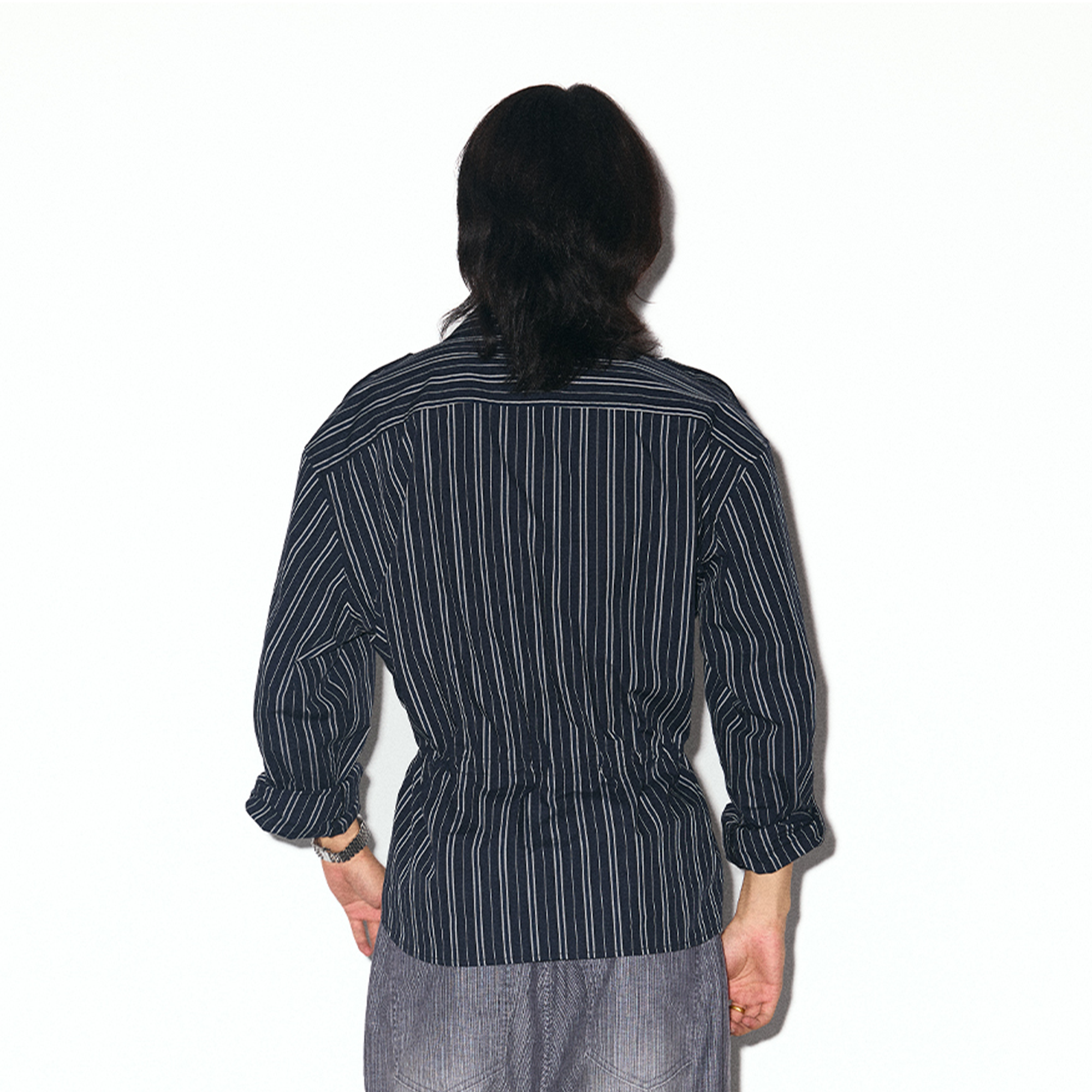 TRECLUB Striped Embroidered Drawstring-Waist Shirt-Shirt-S (Preorder)-Free Shipping Leatheretro