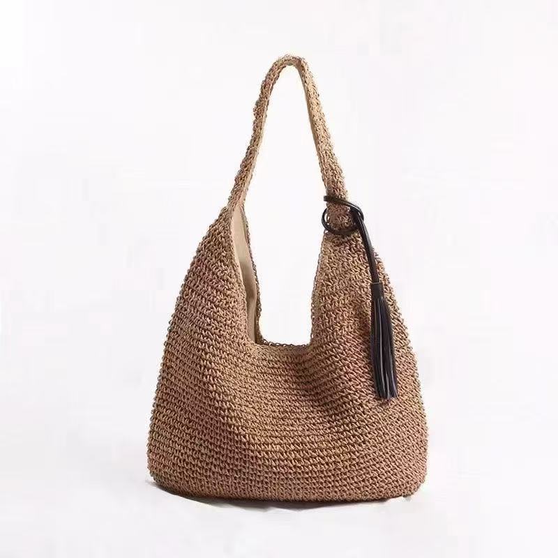 Bohemian Woven Straw Tassels Shoulder Bag-brown-W40*H60-Free Shipping Leatheretro