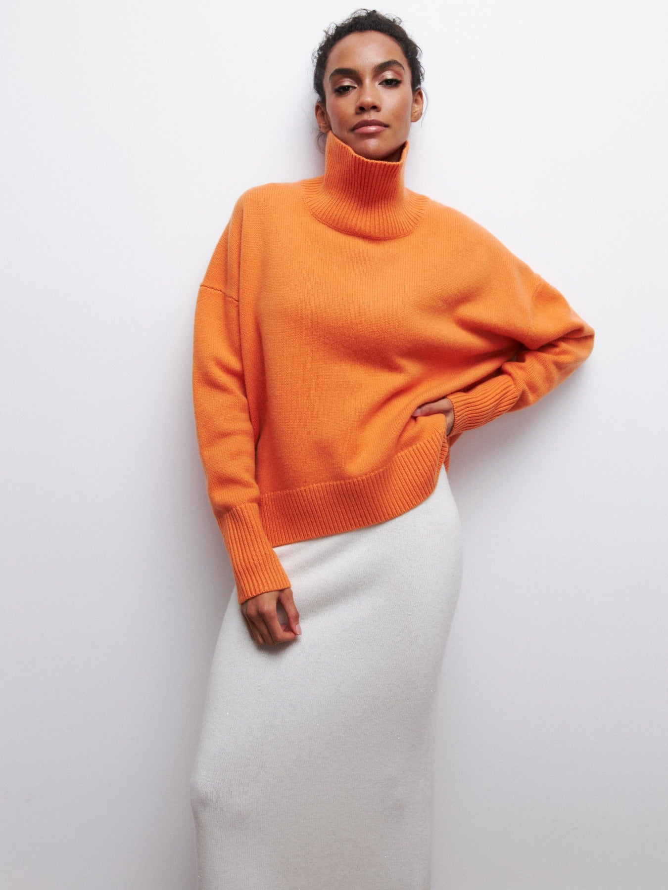 Casual Loose Knitted High Neck Sweaters-Sweaters-Orange-S-Free Shipping Leatheretro