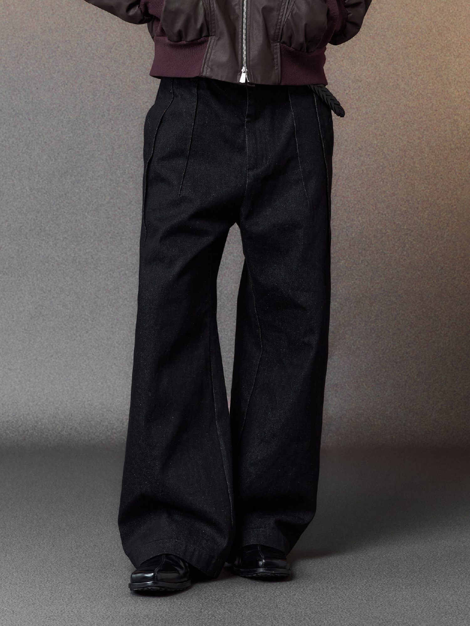 ALVNG AR ANTS Pleated Straight-Leg Denim Trousers-Jeans-S-Free Shipping Leatheretro