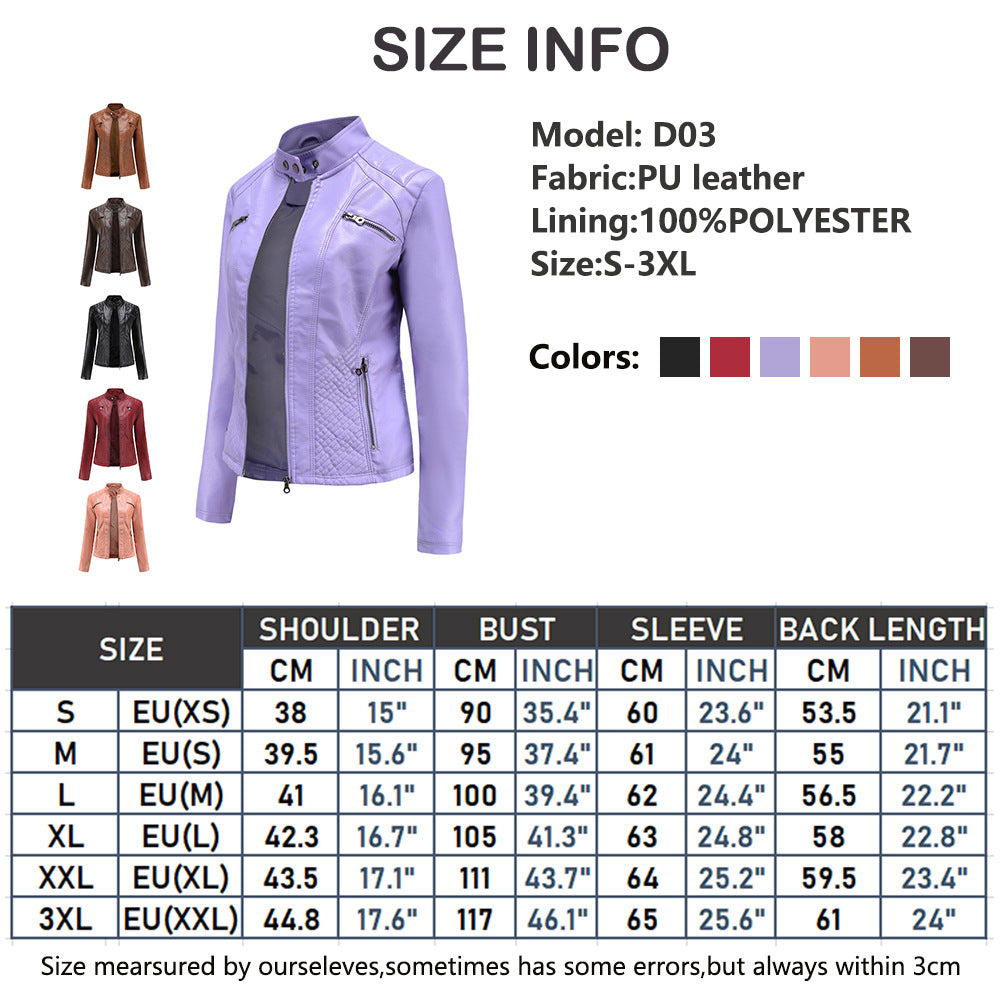 Women Casual Faux Leather Stand Collar Jacket-black-EU(XS)-Free Shipping Leatheretro