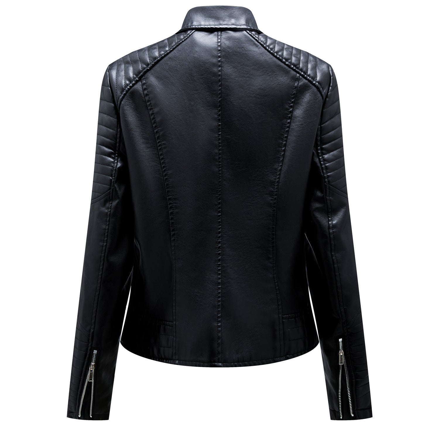 Women's Motorcycle Short Faux Leather Jacket-black-S-Free Shipping Leatheretro