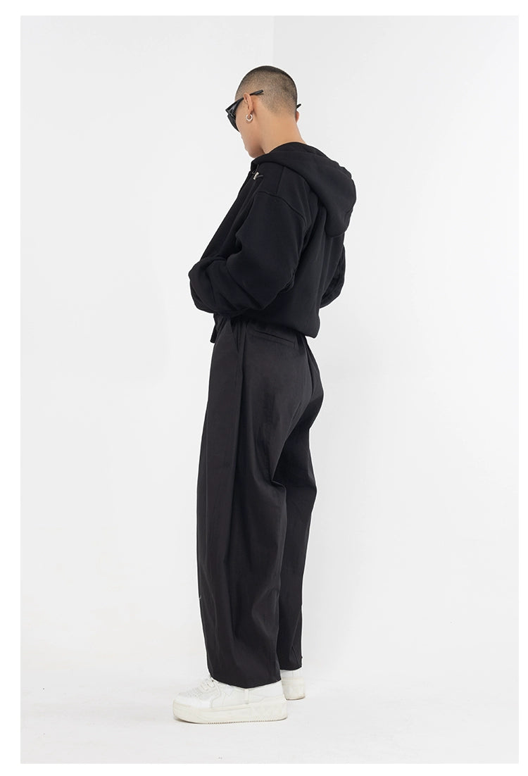 CLP Black & Grey Men's Loose Fit Zip-Up Hoodie-black-S-Free Shipping Leatheretro