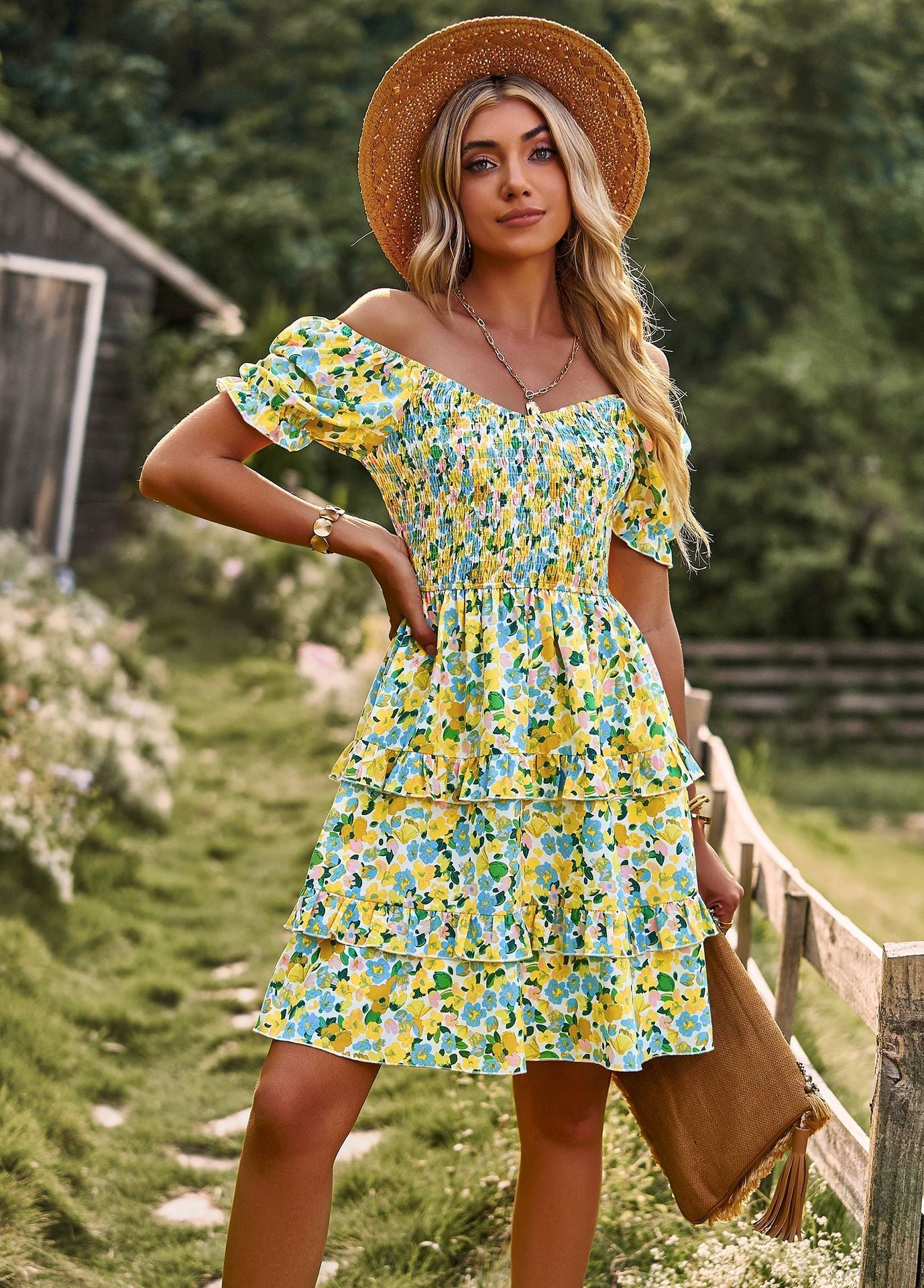 Casual Summer Romantic Cake Short Dresses-Dresses-Yellow-S-Free Shipping Leatheretro