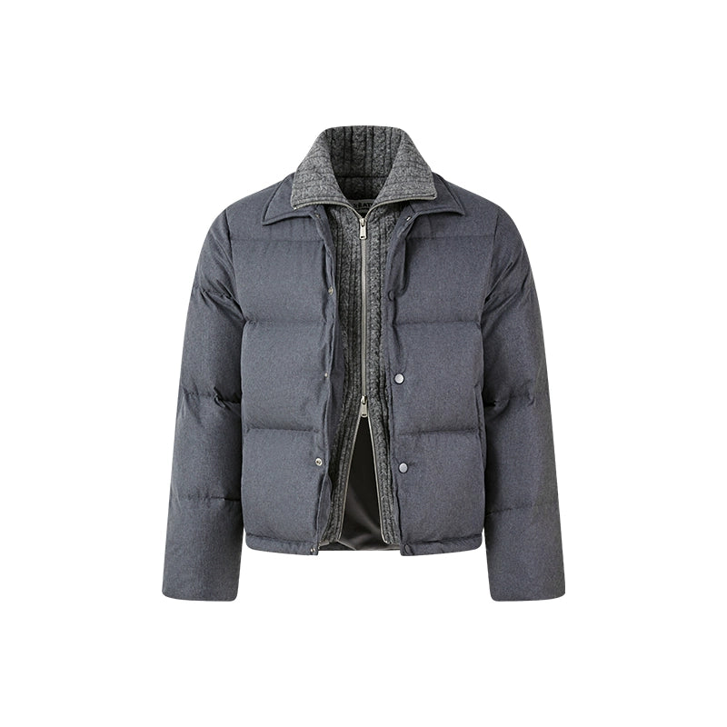 KREATE Men's Two-Tone Knit Collar Down Jacket with 90% Down-Light Blue-S-Free Shipping Leatheretro