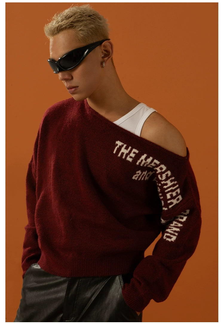 CLP Oversized Off-Shoulder Boat Neck Sweater-Black-S-Free Shipping Leatheretro