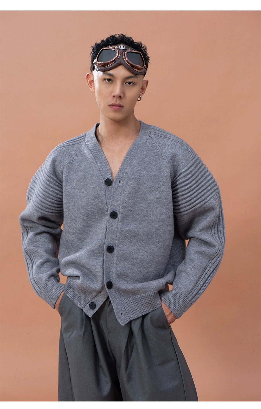 CLP Men's Oversized Drop Shoulder Cardigan Sweater-Red-M-Free Shipping Leatheretro