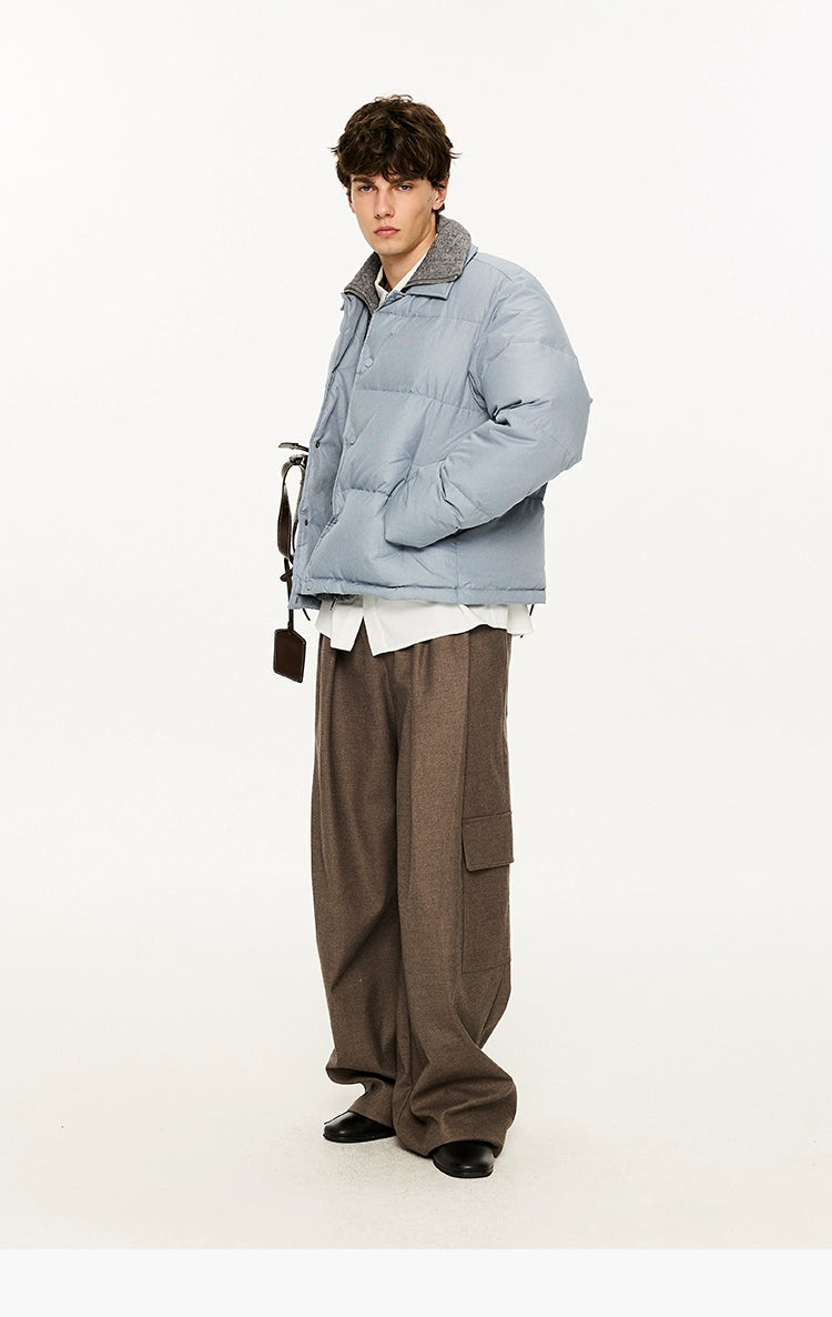 KREATE Men's Two-Tone Knit Collar Down Jacket with 90% Down-Light Blue-S-Free Shipping Leatheretro