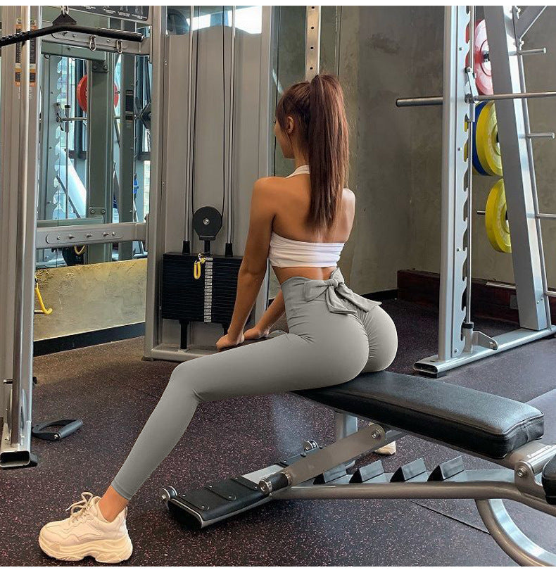 Sexy High Waist Back Bow Design Sports Leggings-Activewear-Black-S-Free Shipping Leatheretro