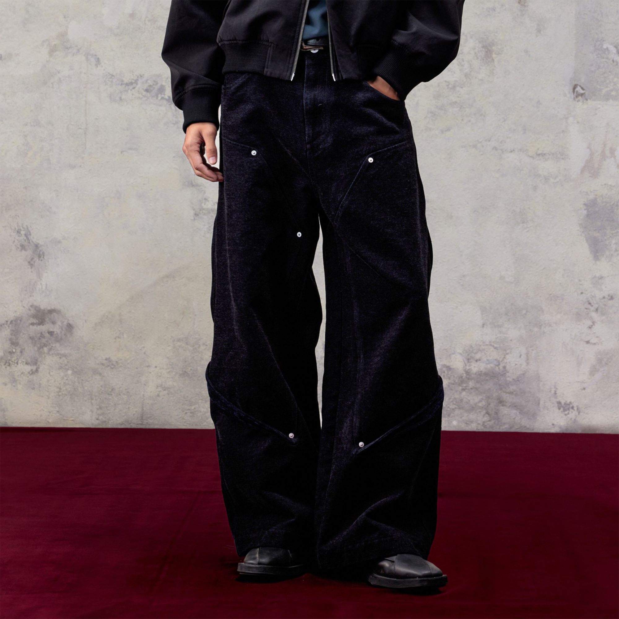 ALVNG AR ANTS Flocked Double-Knee Denim Pants-Pants-S-Black-Free Shipping Leatheretro