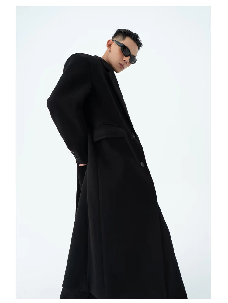 CLP Men's Oversized Wool Trench Coat-Coats & Jackets-Black-M-Free Shipping Leatheretro