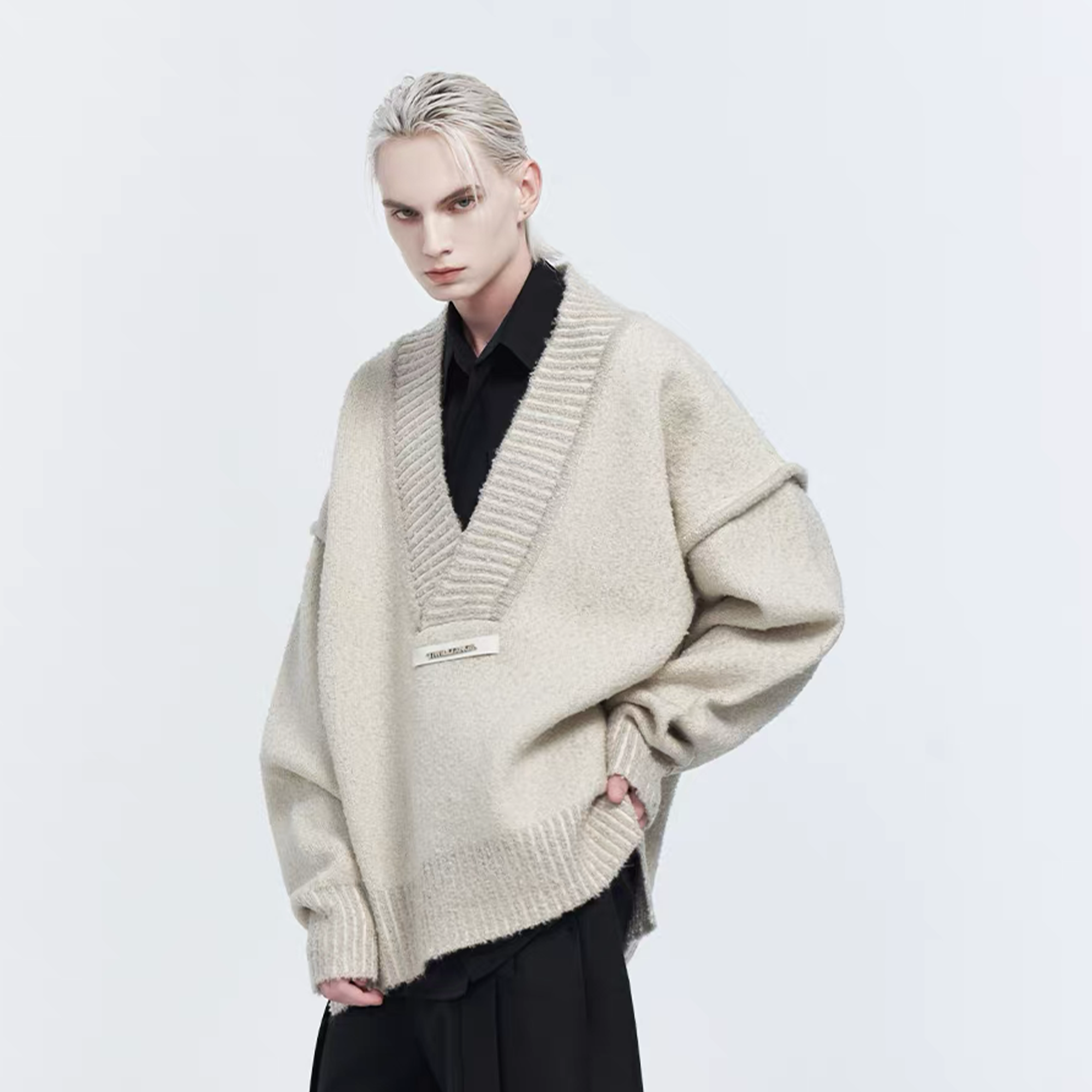 TIWILLTANG Retro Oversized V-Neck Sweater