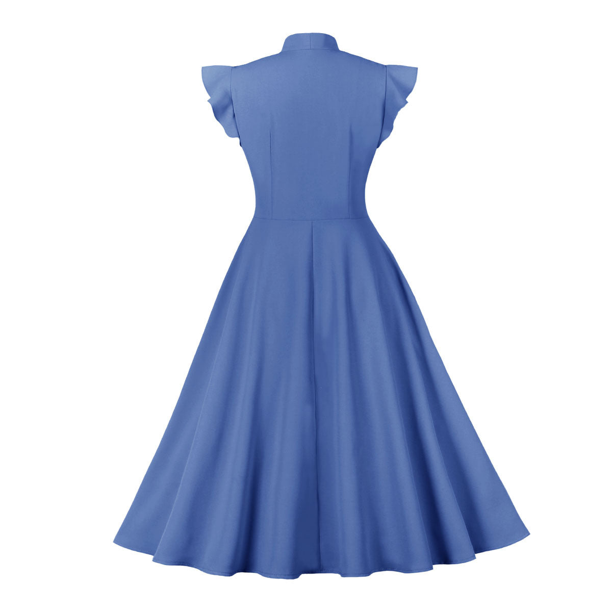 Vintage Ruffled Women Dresses-Dresses-Blue-S-Free Shipping Leatheretro