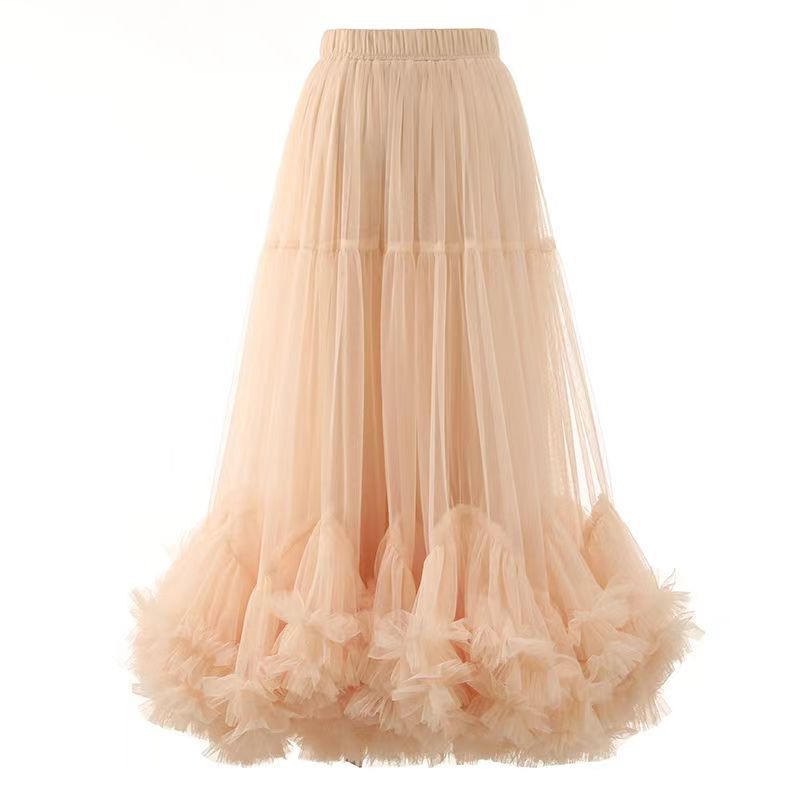 Fairy Designed Ruffled A Line Skirts for Women-Skirts-Apricot-One Size-Free Shipping Leatheretro