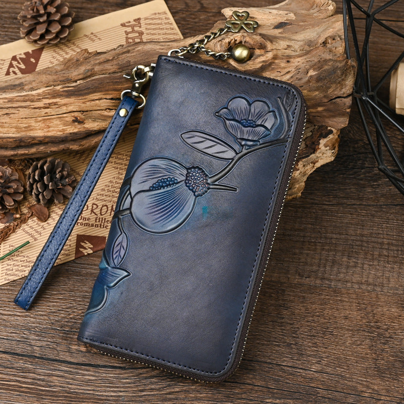 Genuine Leather Women's Clutch-Handbags, Wallets & Cases-Blue-Free Shipping Leatheretro