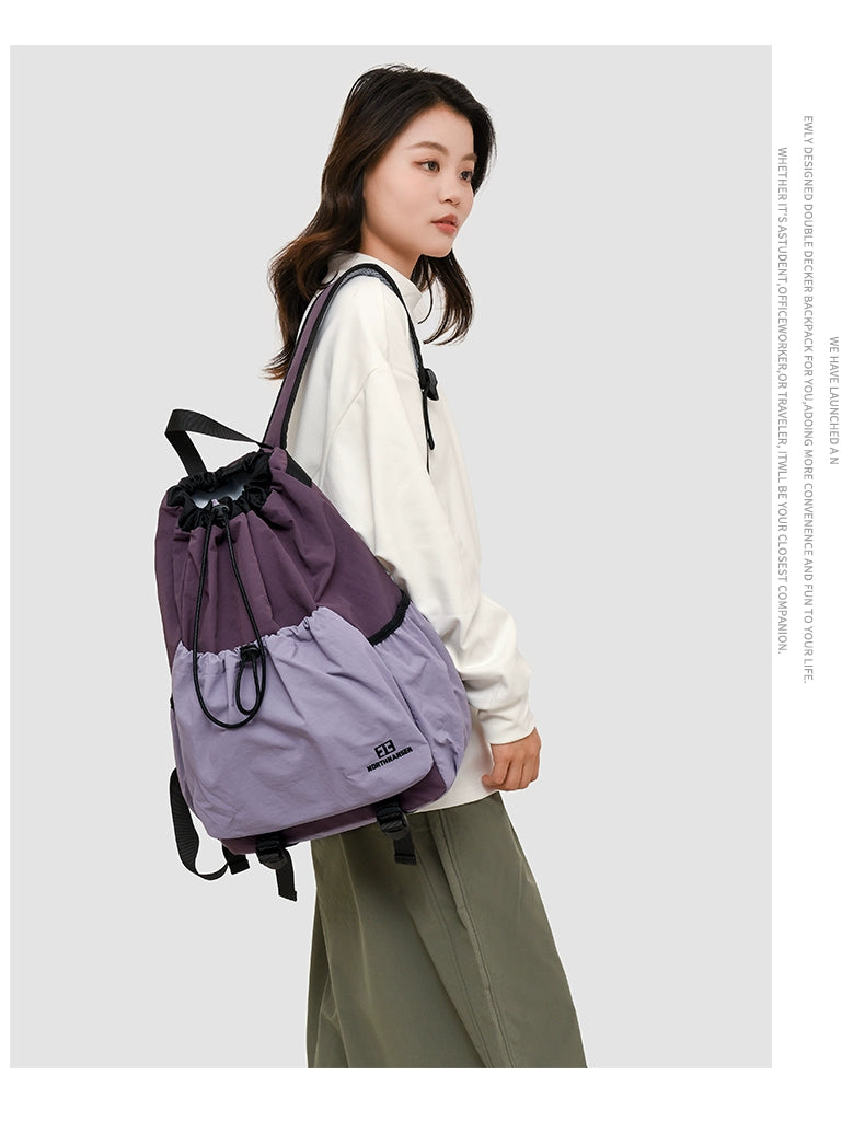 BOOM Contrast Color Drawstring Backpack-Purple-Free Shipping Leatheretro