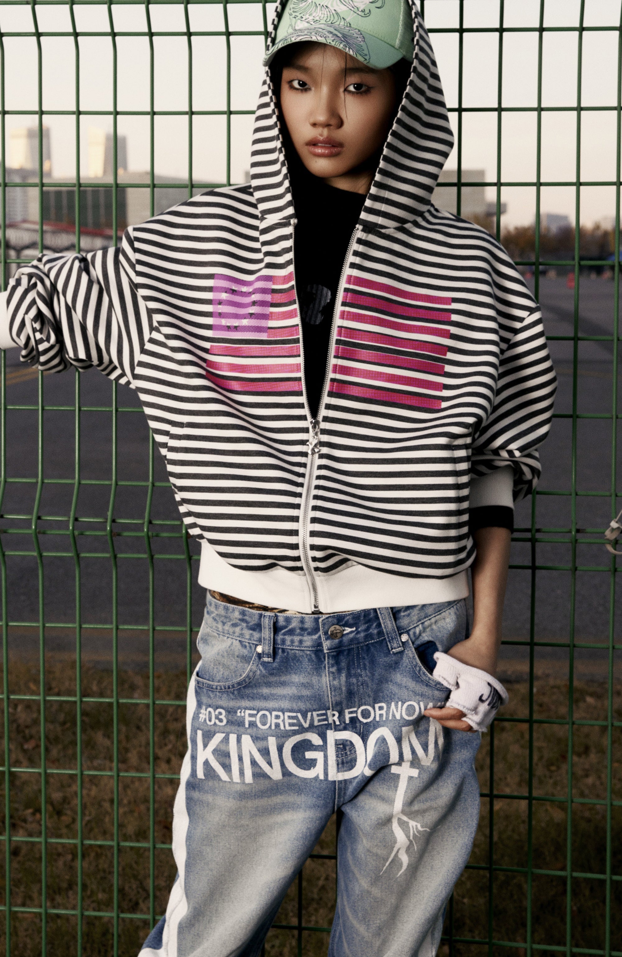 VINKID Flag Stripe Zip-Up Hoodie-Jacket-S-Free Shipping Leatheretro