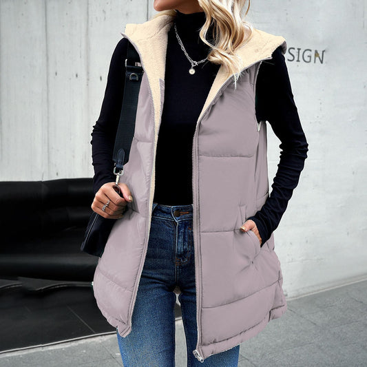 Casual Winter Women Vest Outerwear-Vests-Pink-S-Free Shipping Leatheretro