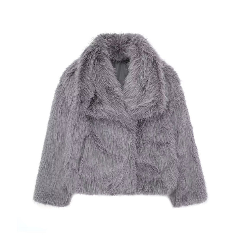 Women Faux Fur Short Overcoats-Coats & Jackets-Dark Gray-XS-Free Shipping Leatheretro