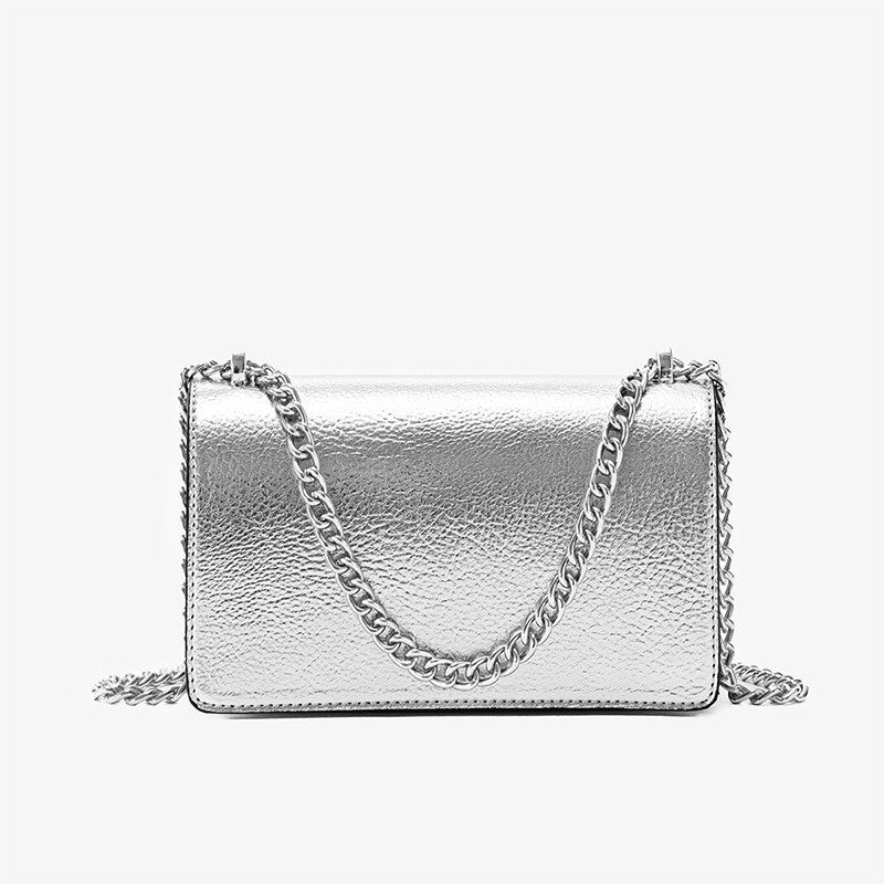 Women's Small Square Shoulder Bag-silver-21x12x6CM-Free Shipping Leatheretro