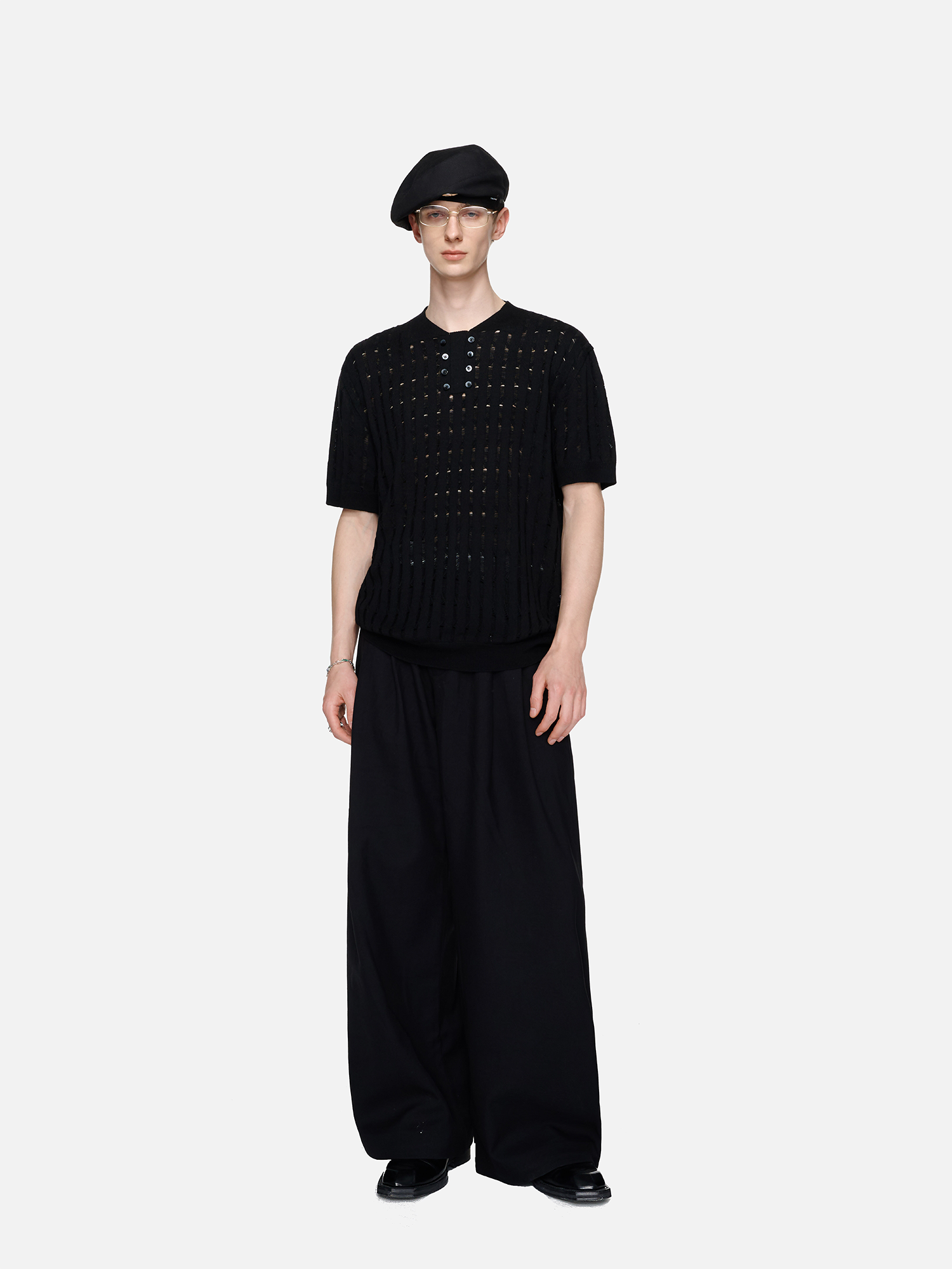 TIWILLTANG Essential Openwork Knitted T Shirt-T Shirt-S-Black-Free Shipping Leatheretro