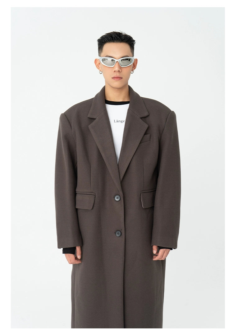 CLP Men's Oversized Wool Trench Coat-Coats & Jackets-Black-M-Free Shipping Leatheretro