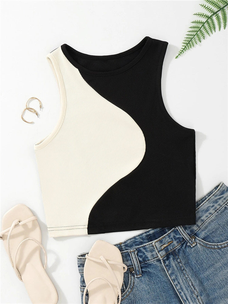 Sexy Round Neck Sleeveless Tank Tops-Shirts & Tops-Black-S-Free Shipping Leatheretro