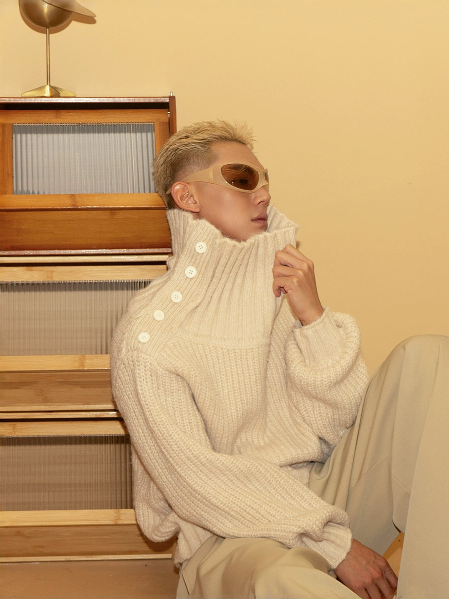 CLP Men's Apricot Cable-Knit Turtleneck Sweater-Apricot-S-Free Shipping Leatheretro