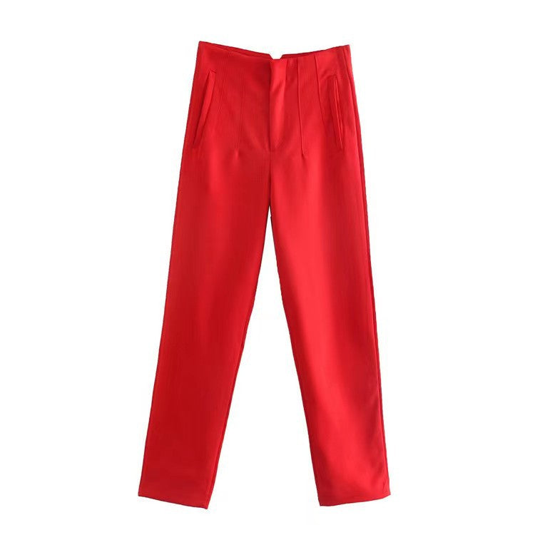 Casual Straight Women Pants-pants-Red-S-Free Shipping Leatheretro