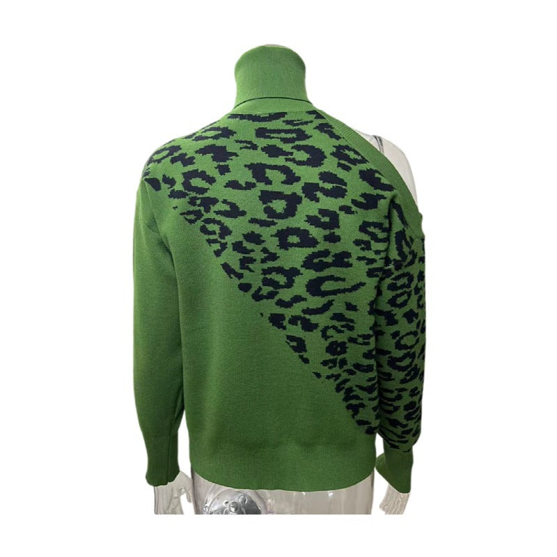 Casual Leopard Long Sleeves Knitted Sweaters-Sweater&Hoodies-Green-S-Free Shipping Leatheretro