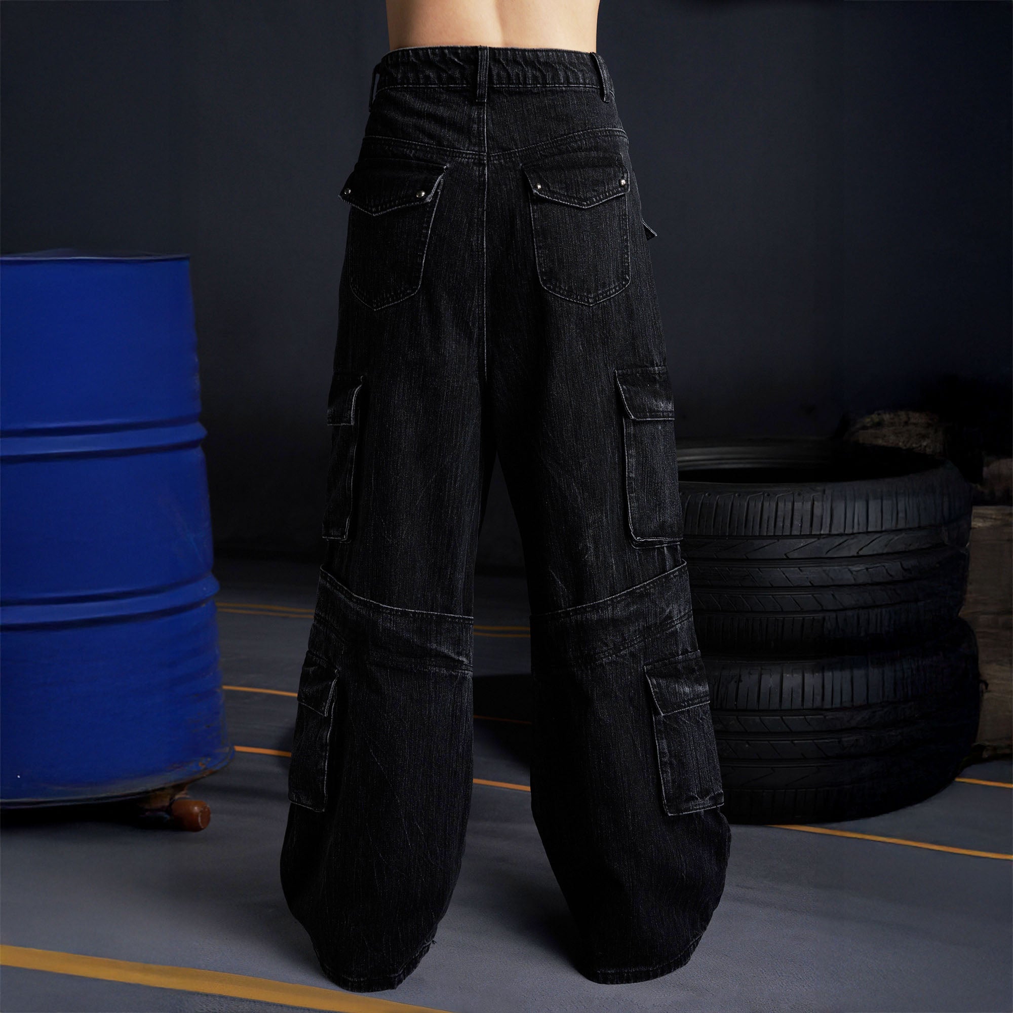 RECOVER ZONE Multi-Pocket Wide-Leg Utility Jeans-Jeans-S (Preorder)-Blue-Free Shipping Leatheretro