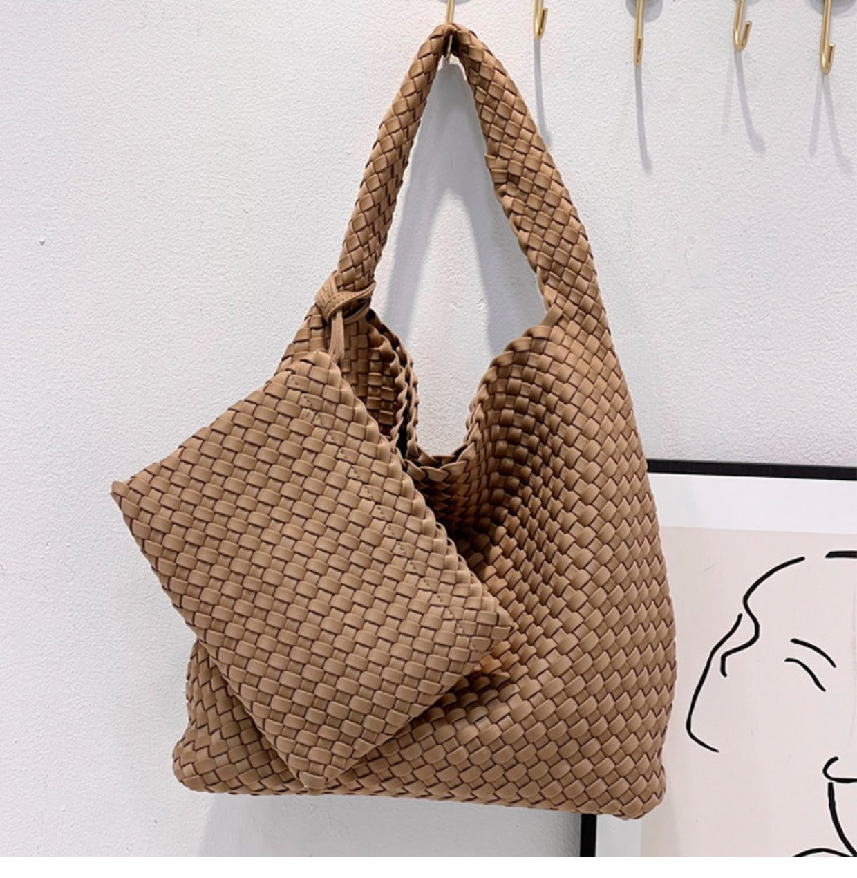 Handwoven Nylon Tote Bag for Women-Black + woven change purse-Free Shipping Leatheretro