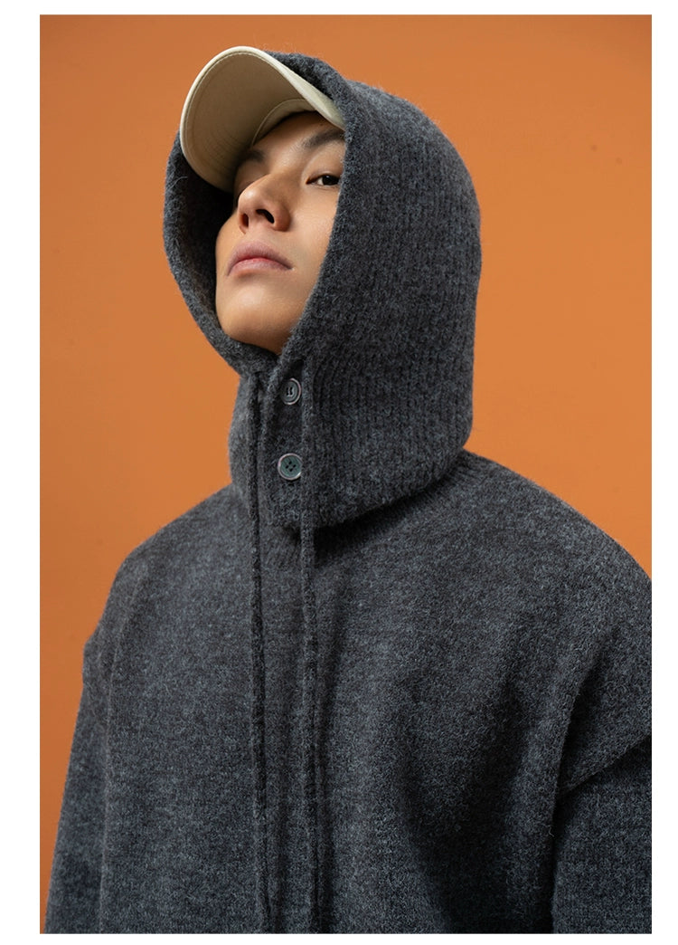 CLP Unisex Split Hoodie Snood Knit Sweater-Gray-S-Free Shipping Leatheretro