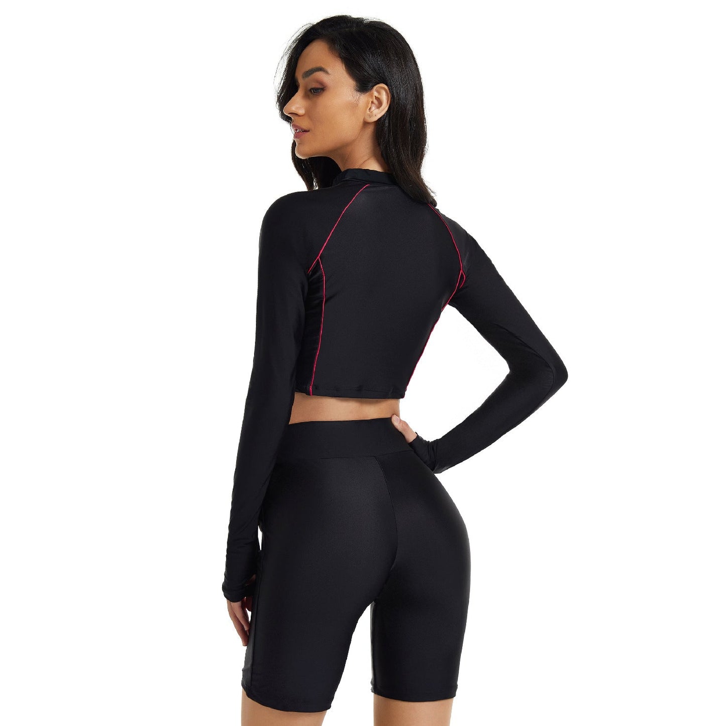 Black Zipper Surfing suits for Women-Swimwear-Black-S-Free Shipping Leatheretro