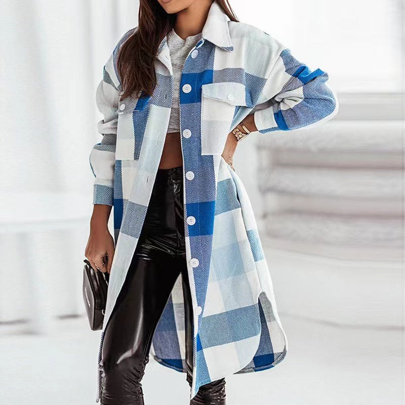 Fashion Colorful Plaid Women Overcoats-Outerwear-Orange-S-Free Shipping Leatheretro