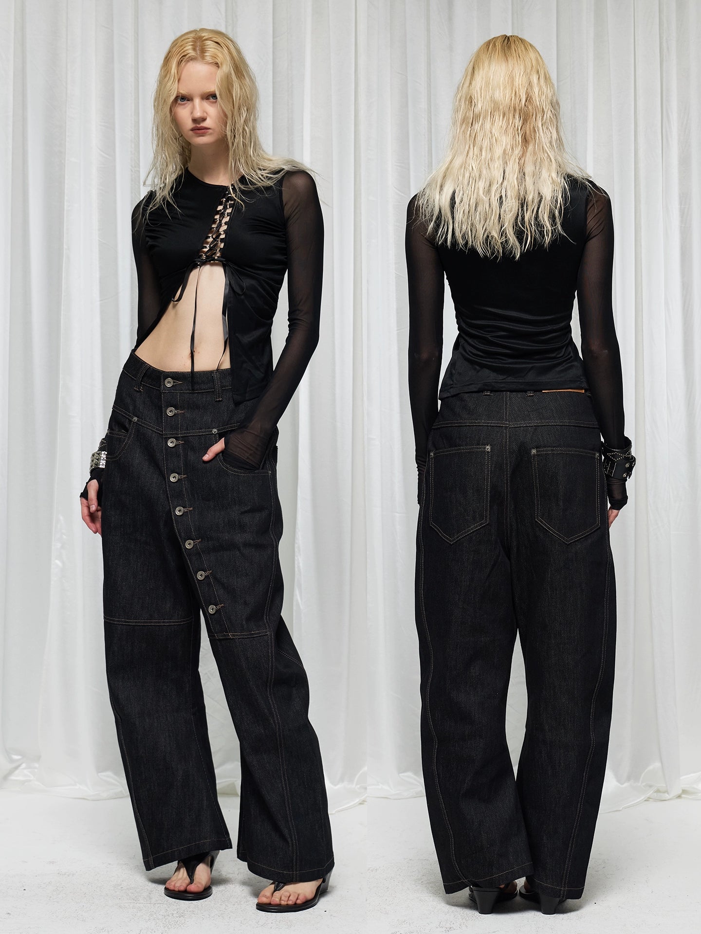 DND4DES Baggy Jeans with Curved Button Fly and Retro Wash-A-XS-Free Shipping Leatheretro