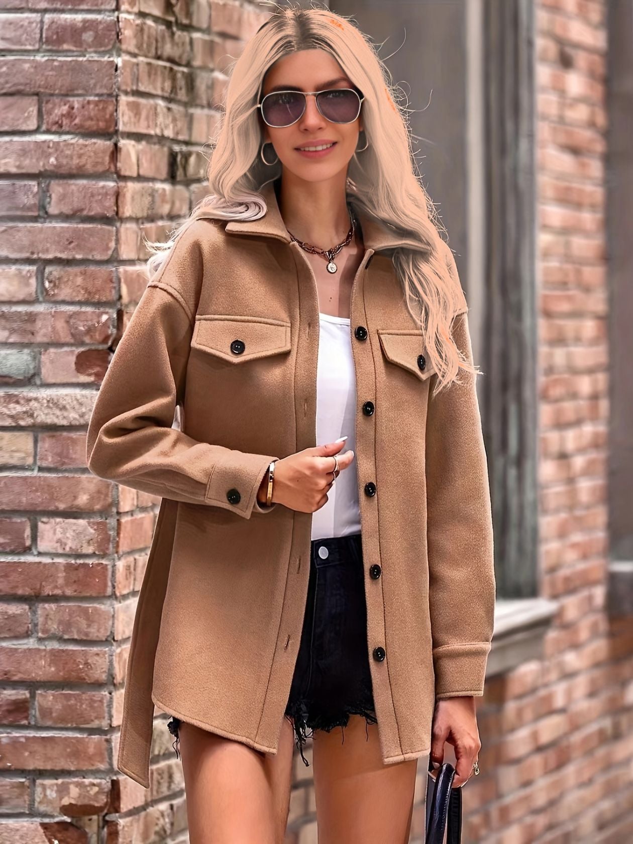 Elegant Fashion Women Jackets Coats-Coats & Jackets-Khaki-S-Free Shipping Leatheretro