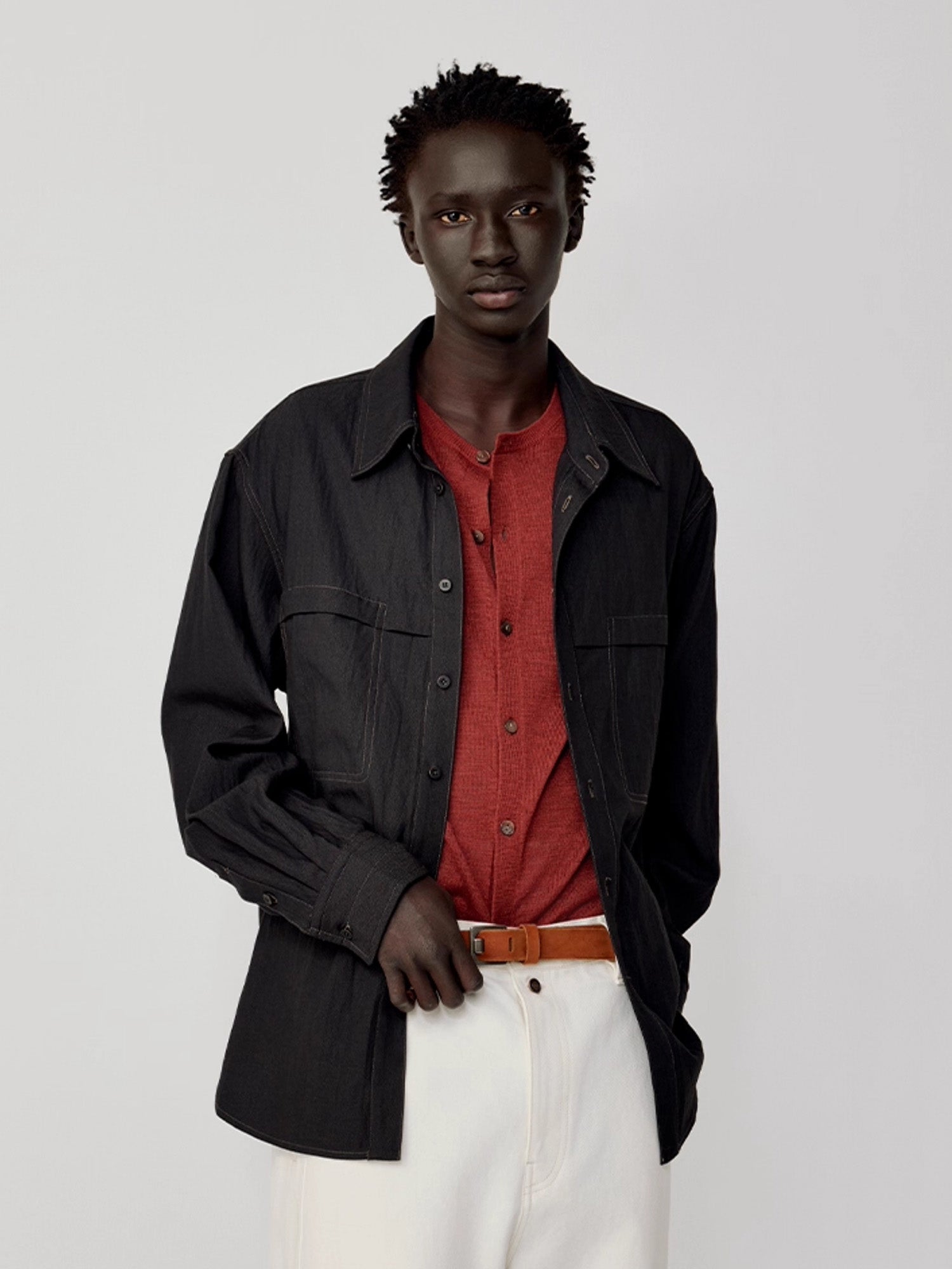 OPICLOTH Minimal Stitch Tencel-Blend Shirt-Shirt-S-Black-Free Shipping Leatheretro