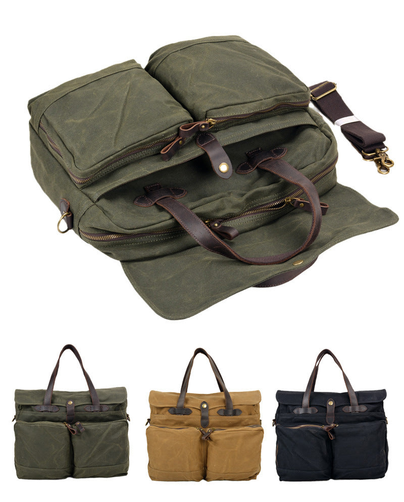 Vintage Waxed Canvas Laptop Briefcase – 15.6" Business Messenger Bag for Men-Black-41cm*10cm*30cm-Free Shipping Leatheretro
