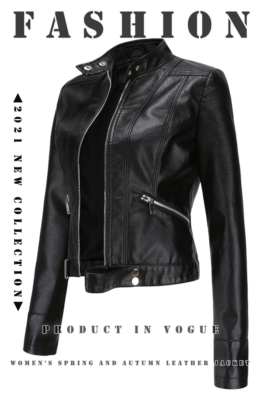 Women's Short Faux Leather Jacket-Black-S-Free Shipping Leatheretro