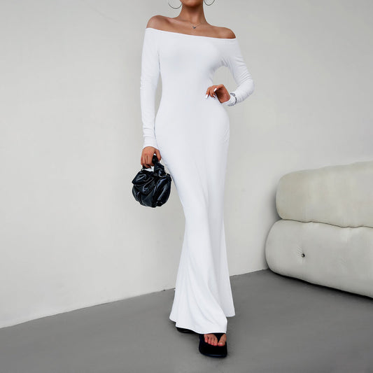 Sexy Off The Shoulder Long Knitted Dresses-Dresses-White-S-Free Shipping Leatheretro