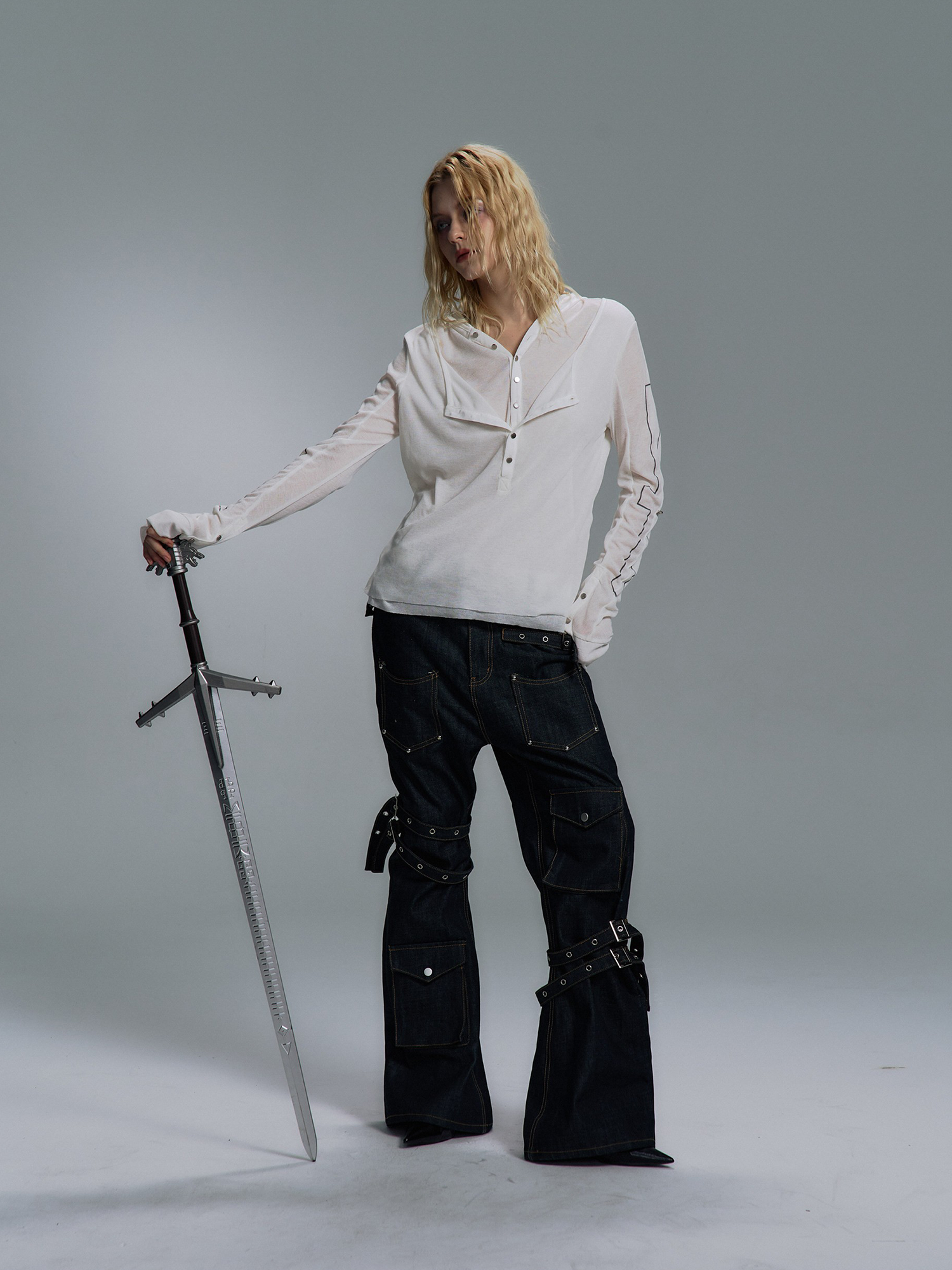 PAIKI Cross Layered Slim Hooded Long Sleeve Tee-L/S Tee-S-Black (Preorder)-Free Shipping Leatheretro