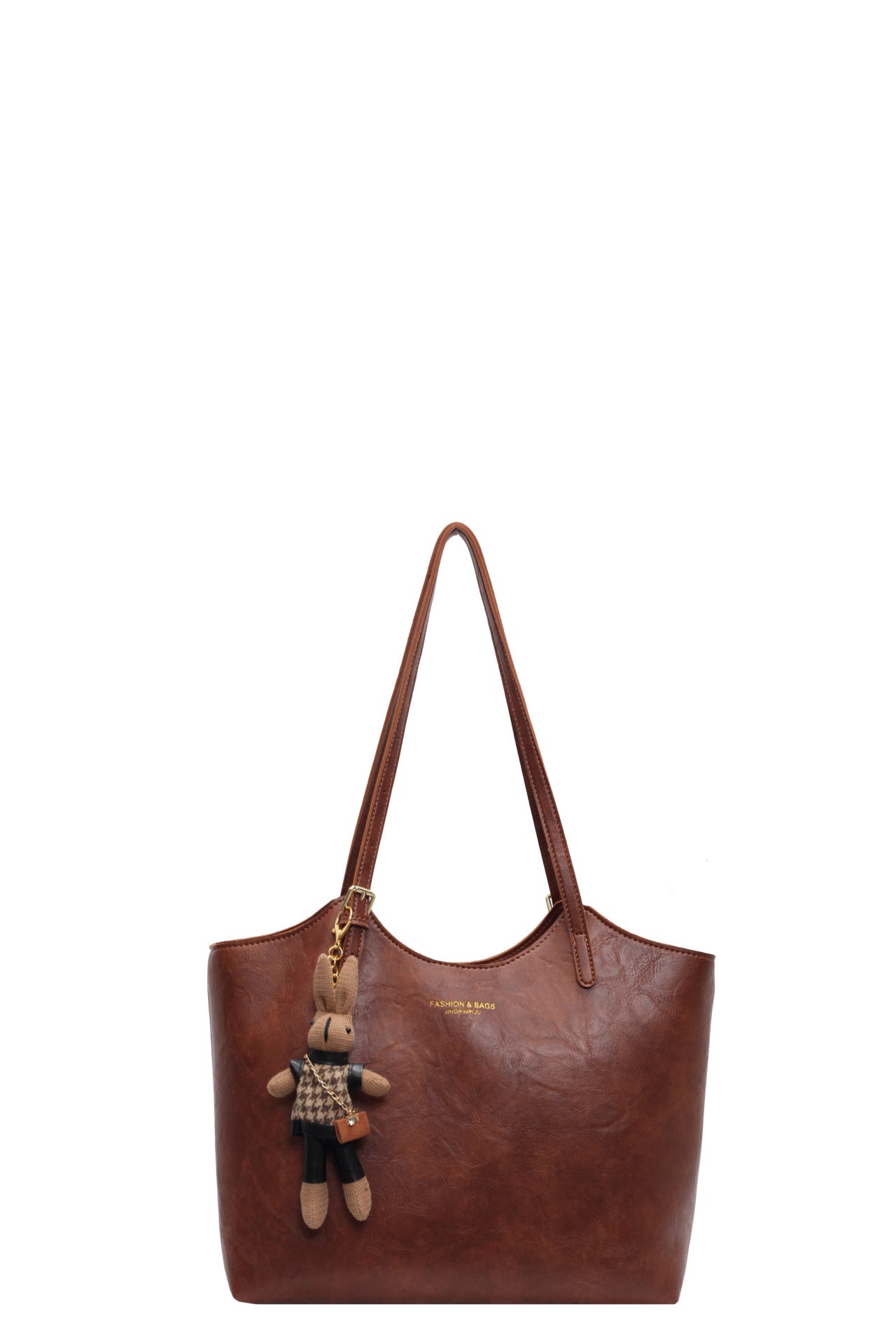 Vintage Soft Faux Leather Tote Bag for Women-Brown with pendant.-Free Shipping Leatheretro