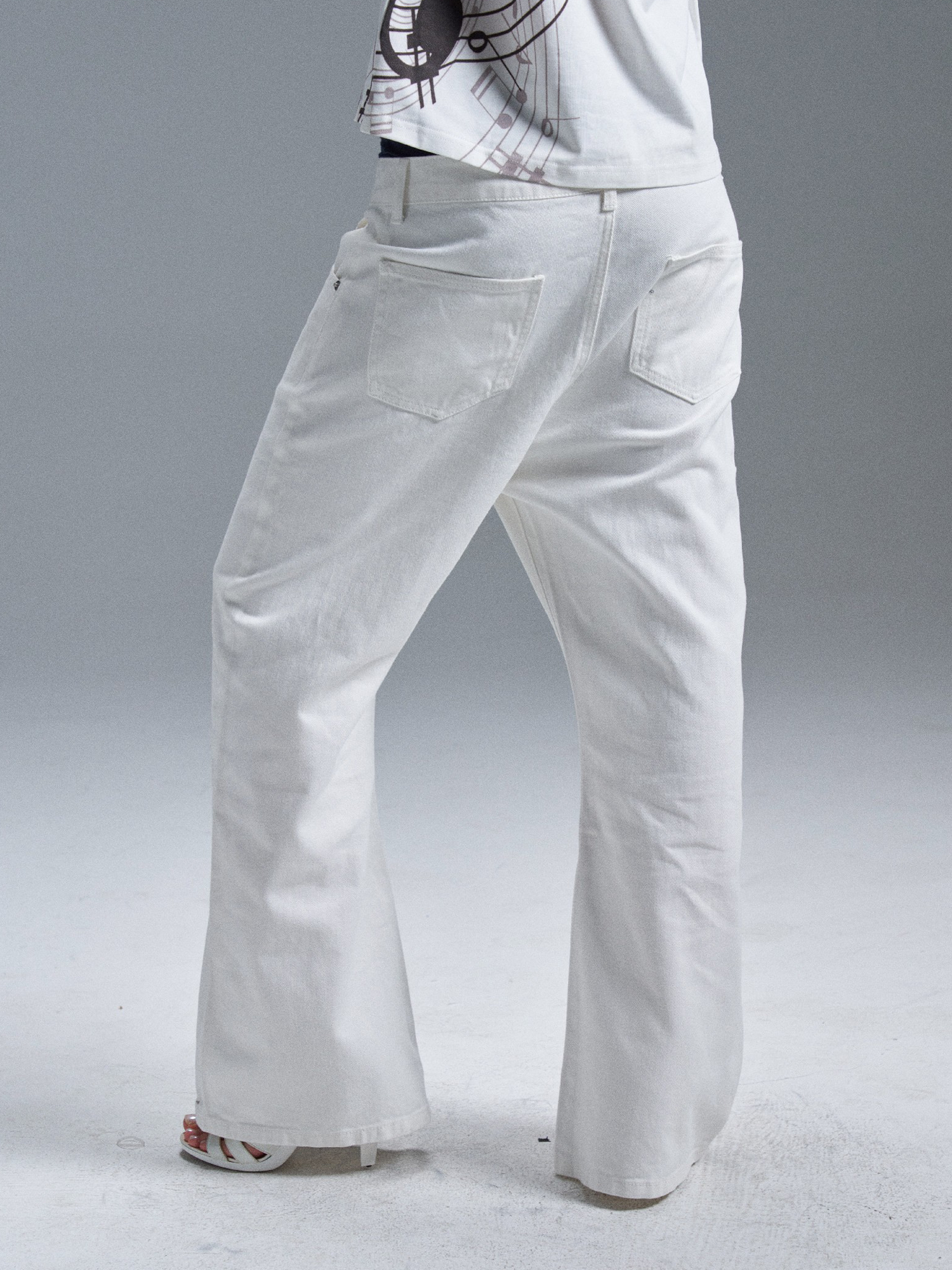 PAIKI Piano Key Script Foil Flared Jeans-Jeans-S / 31"-Black (Preorder)-Free Shipping Leatheretro