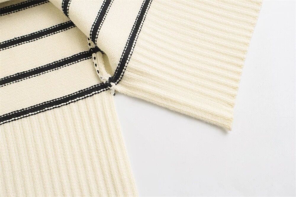 Fashion Striped Zipper High Neck Knitted Sweaters-Sweater&Hoodies-The same as picture-S-Free Shipping Leatheretro