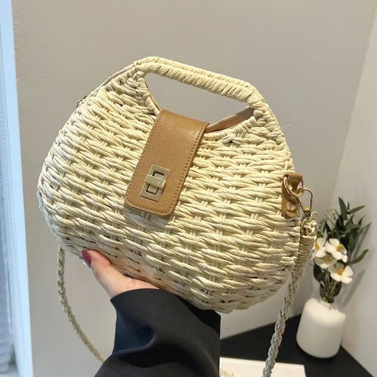 Stylish Women's Crossbody Shell Straw Bag-Khaki-Free Shipping Leatheretro