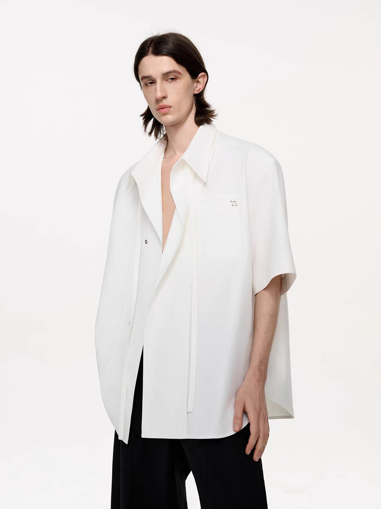 TIWILLTANG Draped Camp-Collar T Shirt-Jacket-S-Black-Free Shipping Leatheretro