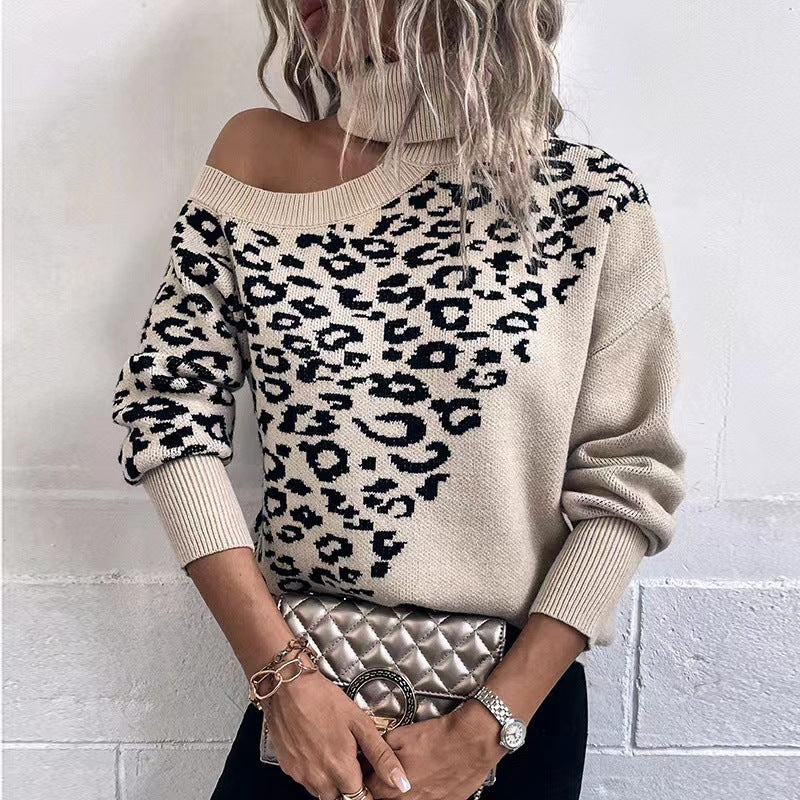 Casual Leopard Long Sleeves Knitted Sweaters-Sweater&Hoodies-Green-S-Free Shipping Leatheretro